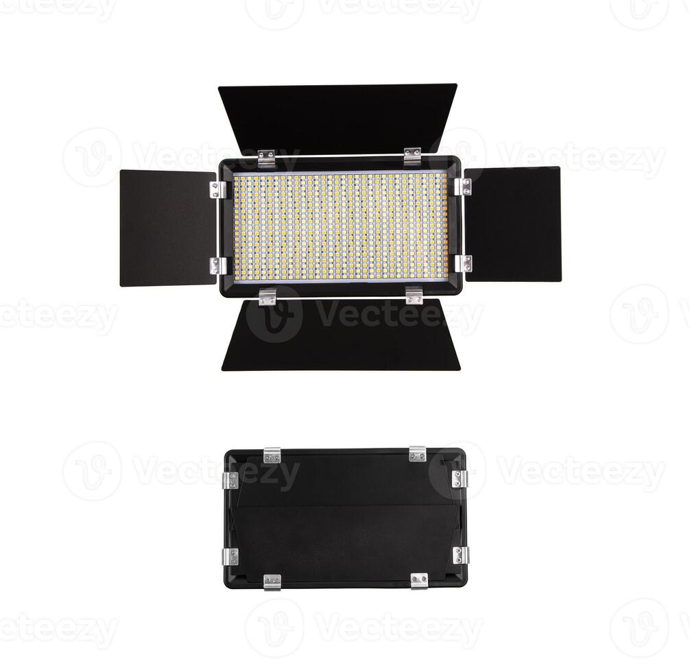 Photo and lamp isolate on white back. LED lamp with special shutters for the formation of light flux. Photo and lighting fixture.