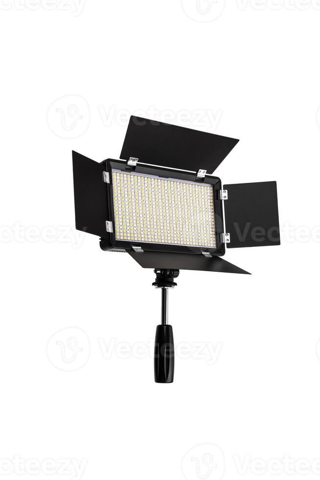 Photo and lamp isolate on white back. LED lamp with special shutters for the formation of light flux. Photo and lighting fixture.