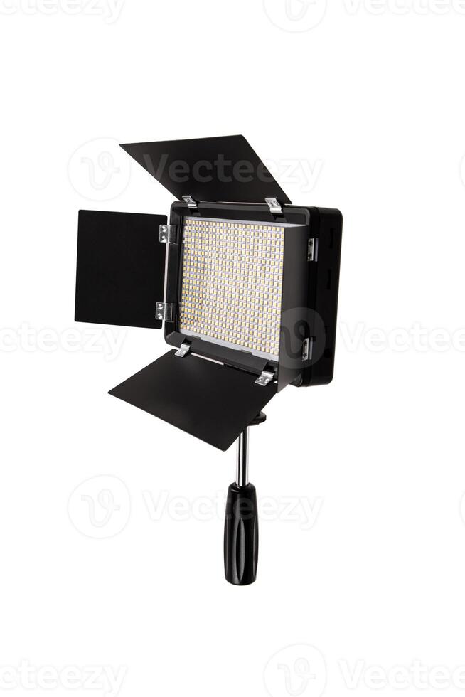 Photo and lamp isolate on white back. LED lamp with special shutters for the formation of light flux. Photo and lighting fixture.