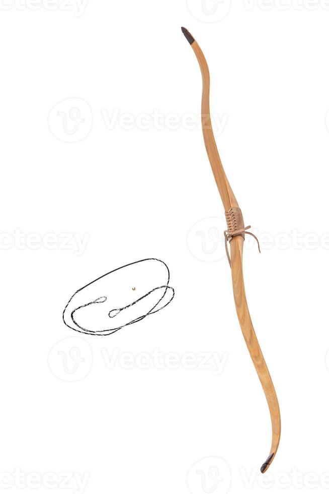 Classic light wood bow. Ancient weapons in modern execution. Isolate on a white back. photo