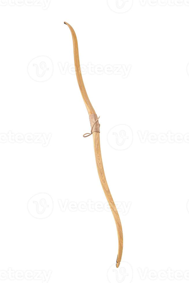 Classic light wood bow. Ancient weapons in modern execution. Isolate on a white back. photo