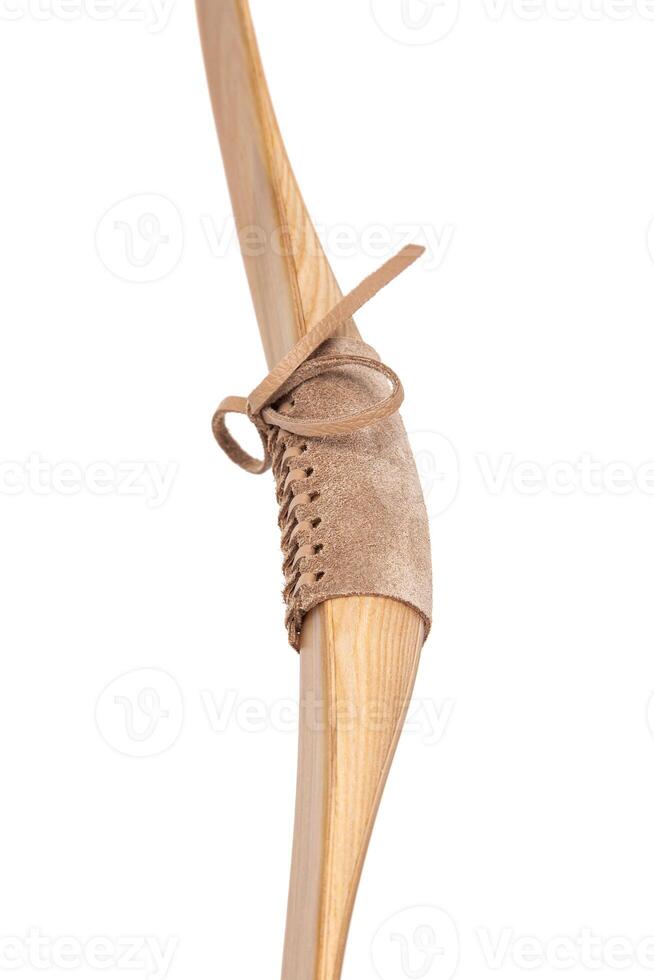 Close-up detail of a light onion lasic bow. Ancient weapons in modern execution. Isolate on a white back. photo