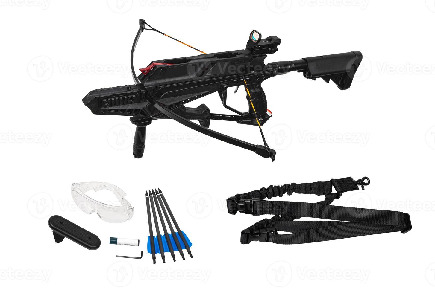 Modern crossbow. Quiet weapon for hunting, sports and recreation. Isolate on a white back photo