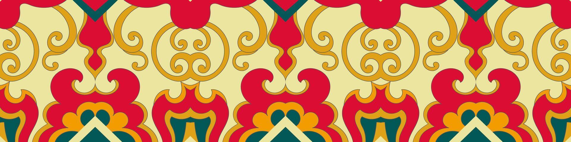 Vibrant Ikat Symphony A seamless repeating pattern of bold, colorful ikat motifs in a traditional Central Asian style. Perfect for adding a touch of exotic charm to your designs. vector