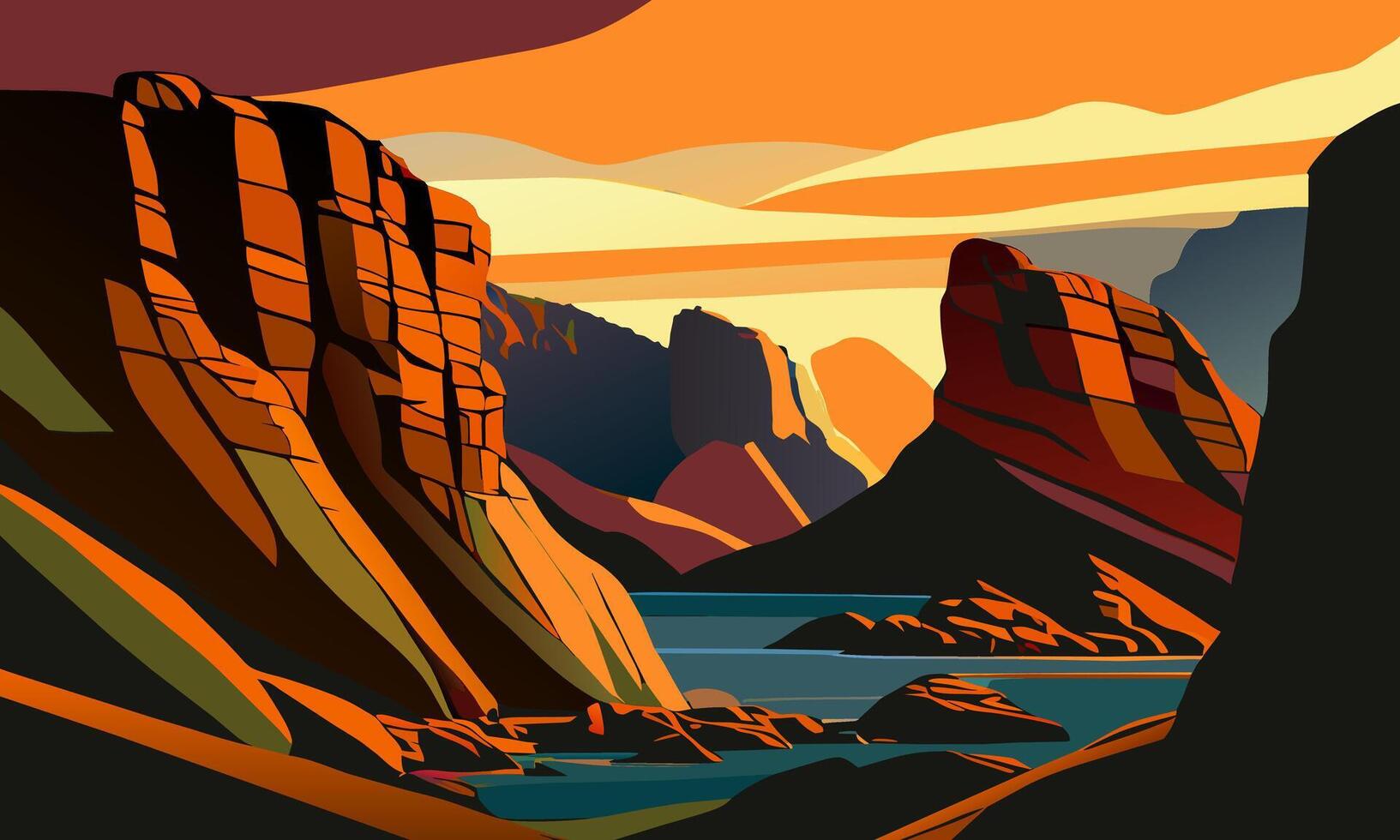 Vibrant coastal scenery with cliffs, illustration. vector