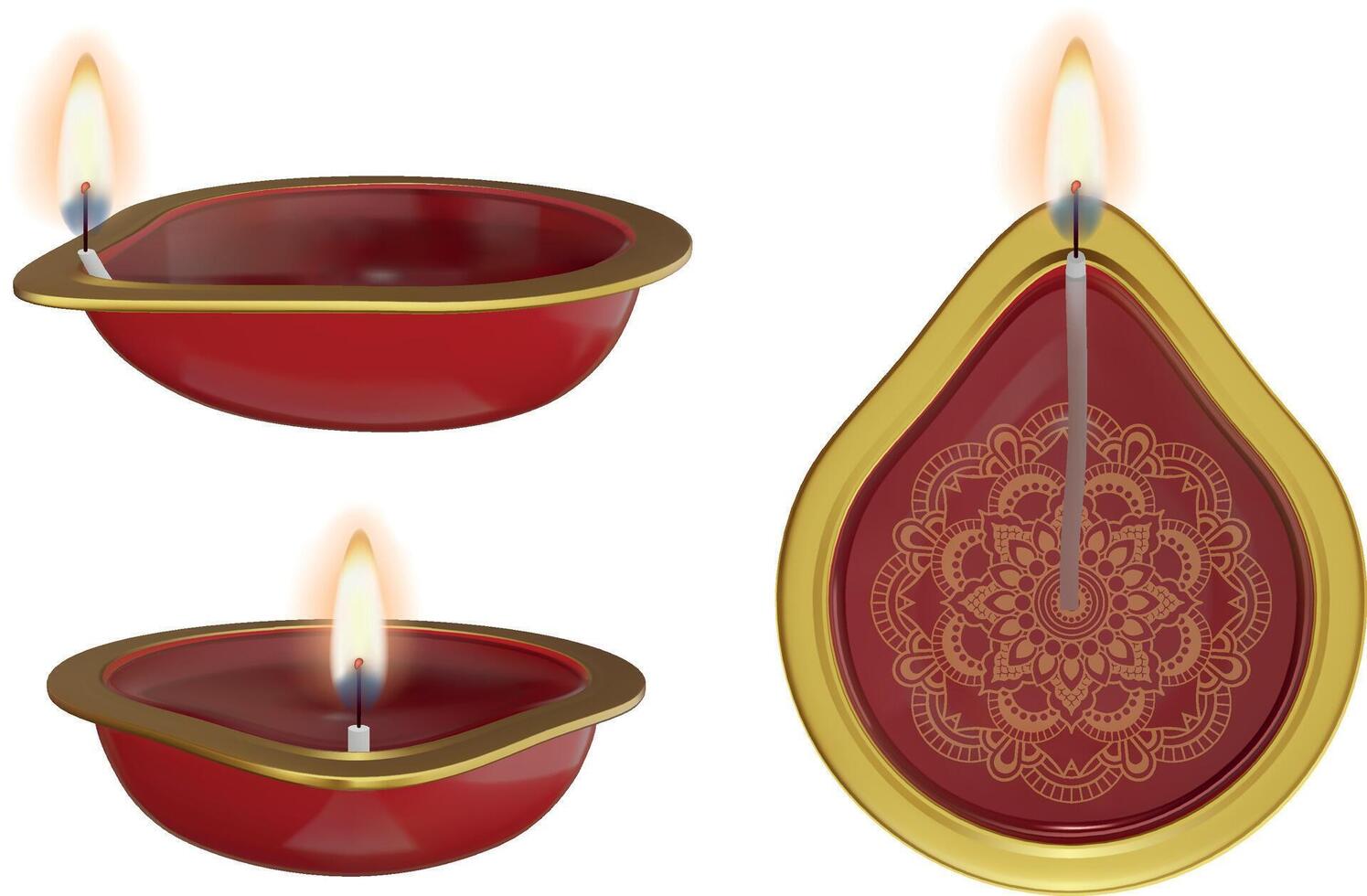 isolated Diwali diya. Diwali oil lamp with flame. 3d diwali candles vector