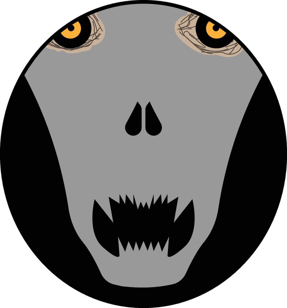 A grey skull with an orange eyes, abstract scary skull illustration, suitable for a label or as a cool logo and stickers and posters, good for social media and web site design and profile picture vector