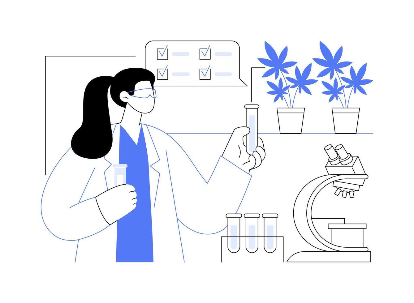 Testing cannabis in a lab isolated cartoon illustrations. vector