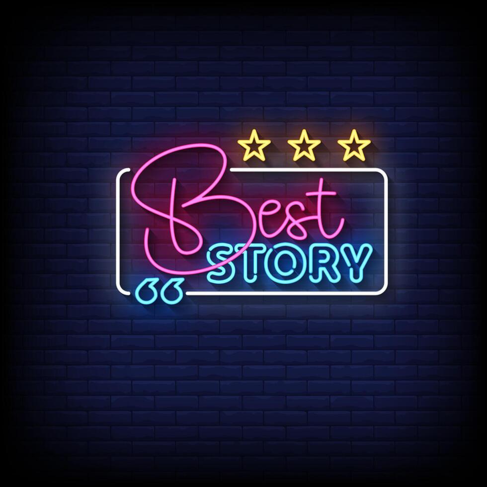 best story neon sign with brick wall background vector