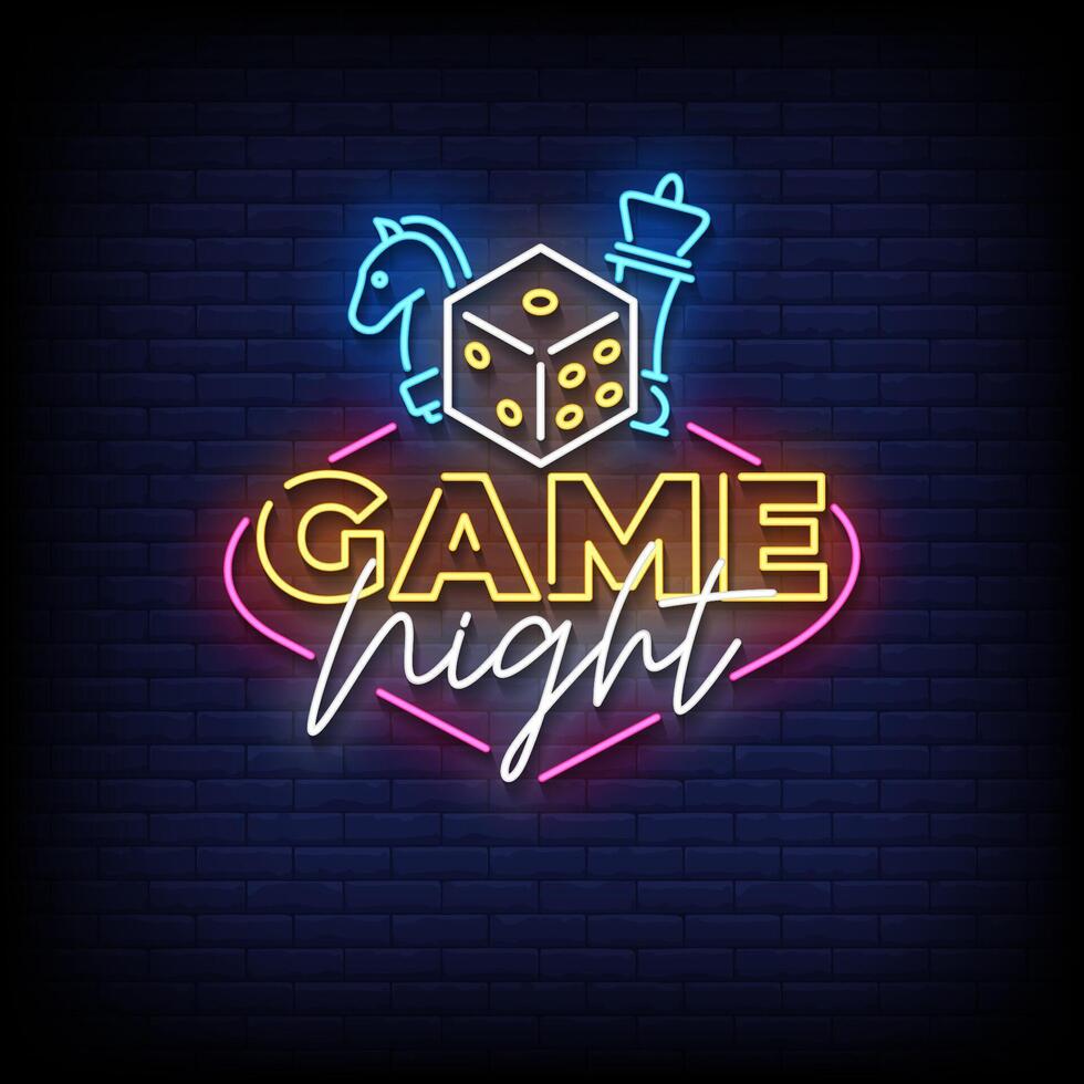 game night neon sign with brick wall background vector