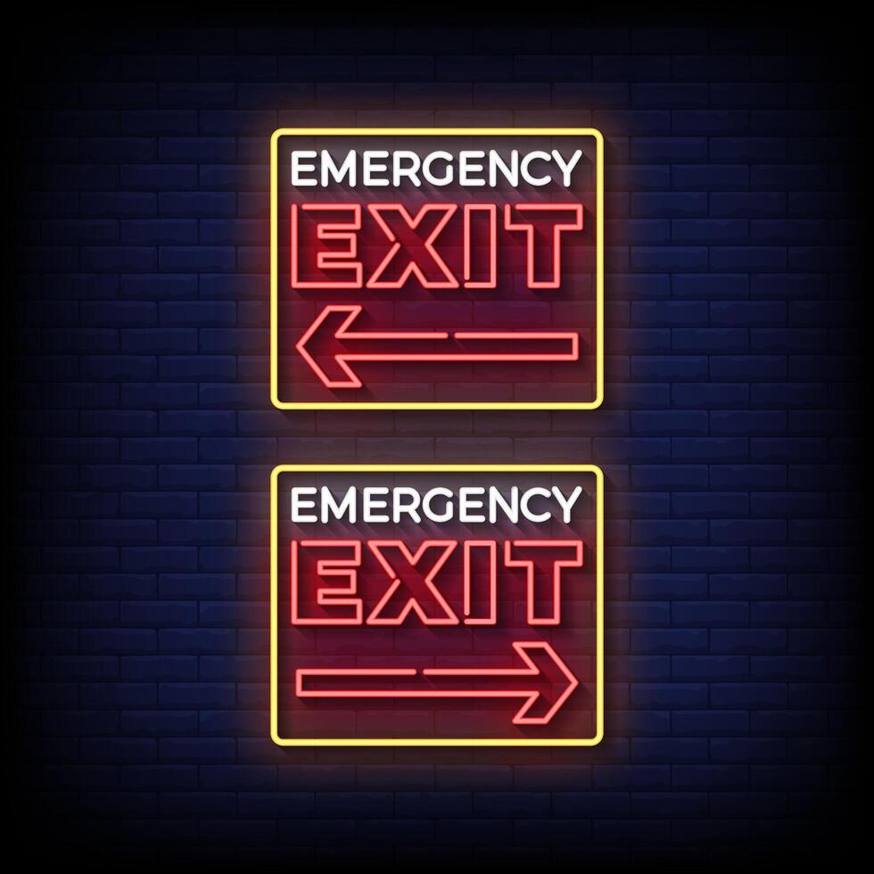 emergency exit neon sign with brick wall background vector