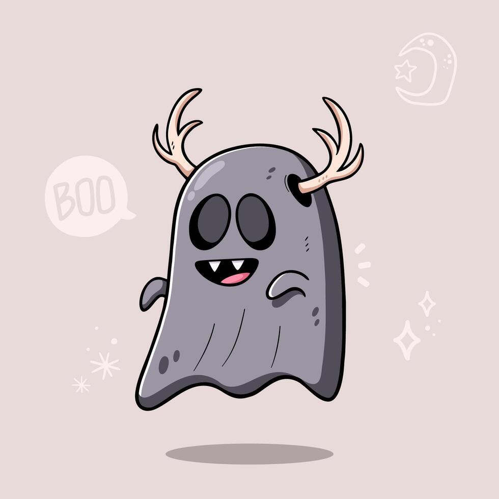 Cute Ghost With Horns Illustration vector