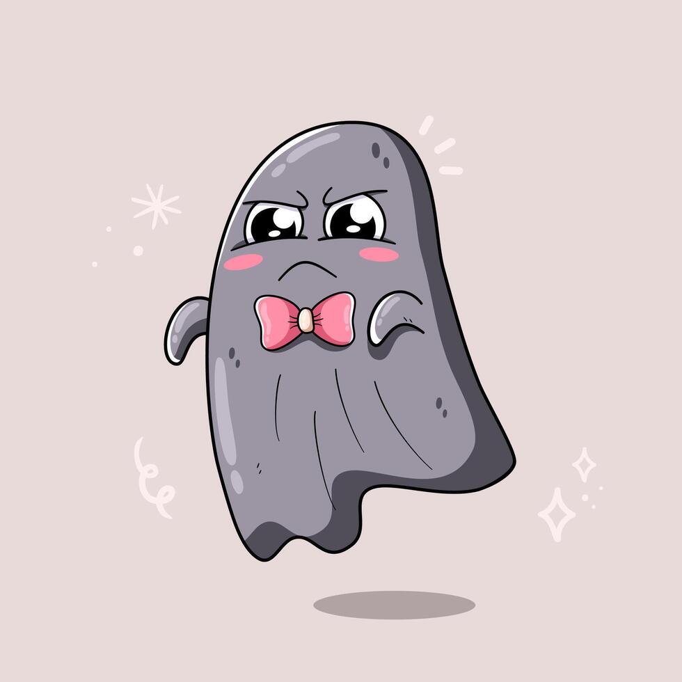 Illustration of Sulking Cute Ghost Wearing Bow Tie vector