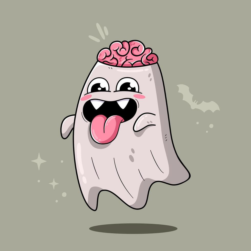 Creepy Ghost With Death Brain Illustration vector