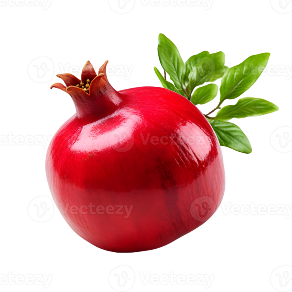 Pomegranate with leaves on transparent background png