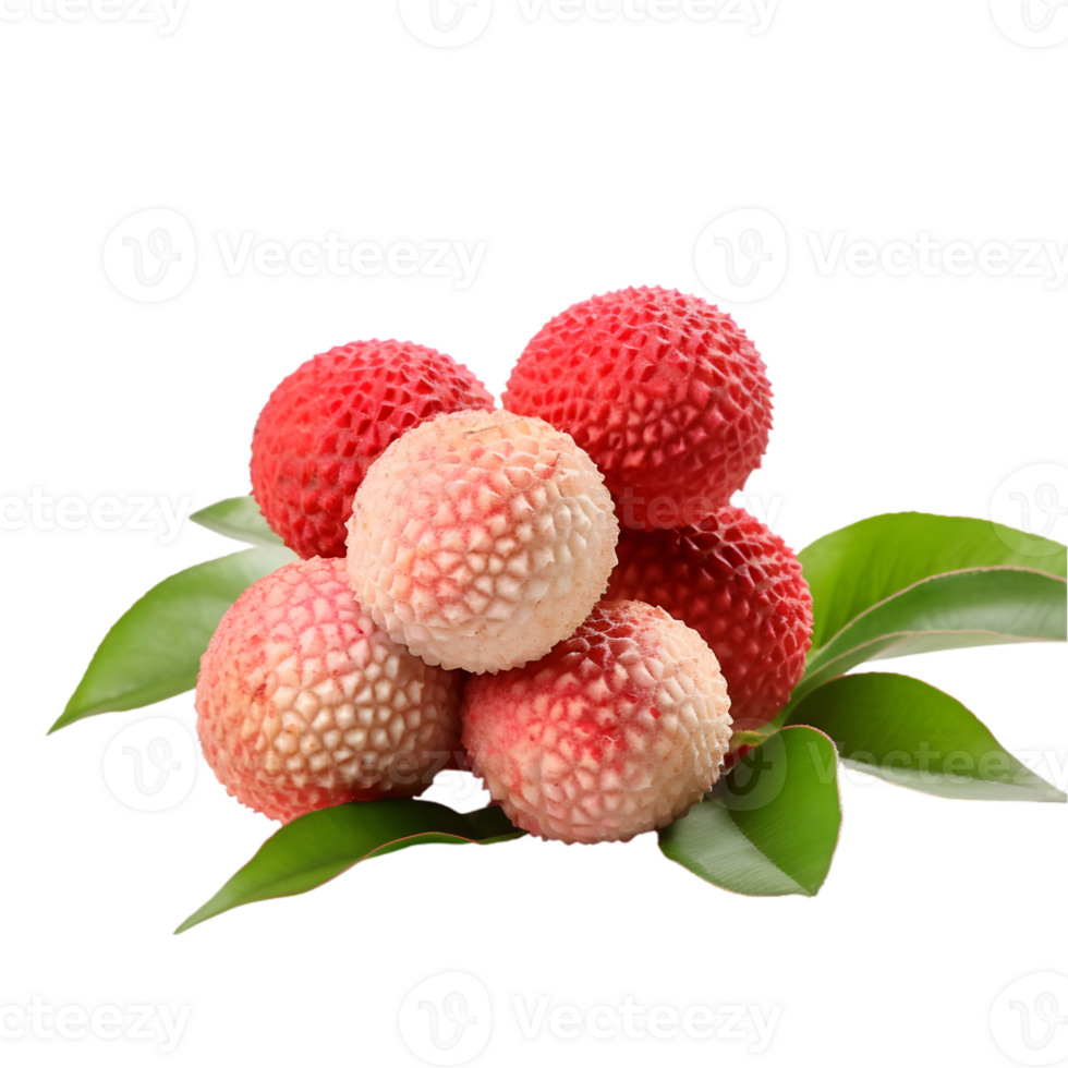 Lychee fruit with leaves on transparent background png