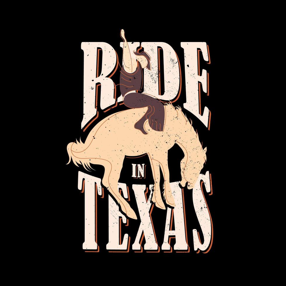 cowboy rider riding horse with texas text, illustration for shirts, prints vector