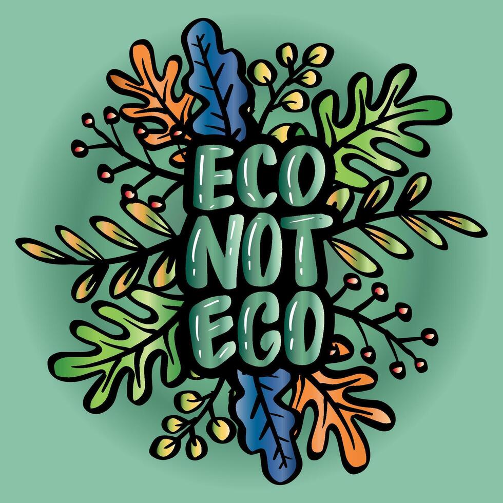 Eco not ego lettering with and leaves. Eco poster. vector