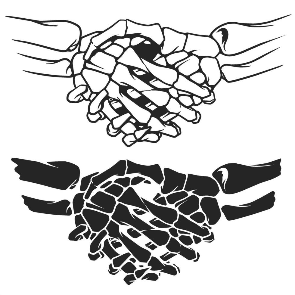 Handshake skeleton black and white illustration isolated vector
