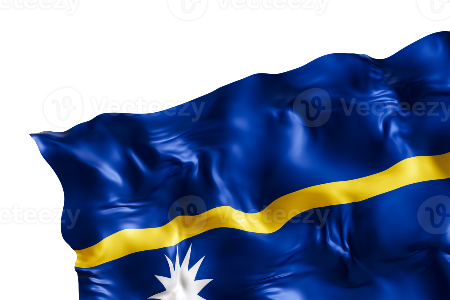 Realistic flag of Nauru with folds, on transparent background. Footer, corner design element. Cut out. Perfect for patriotic themes or national event promotions. 3D render. png