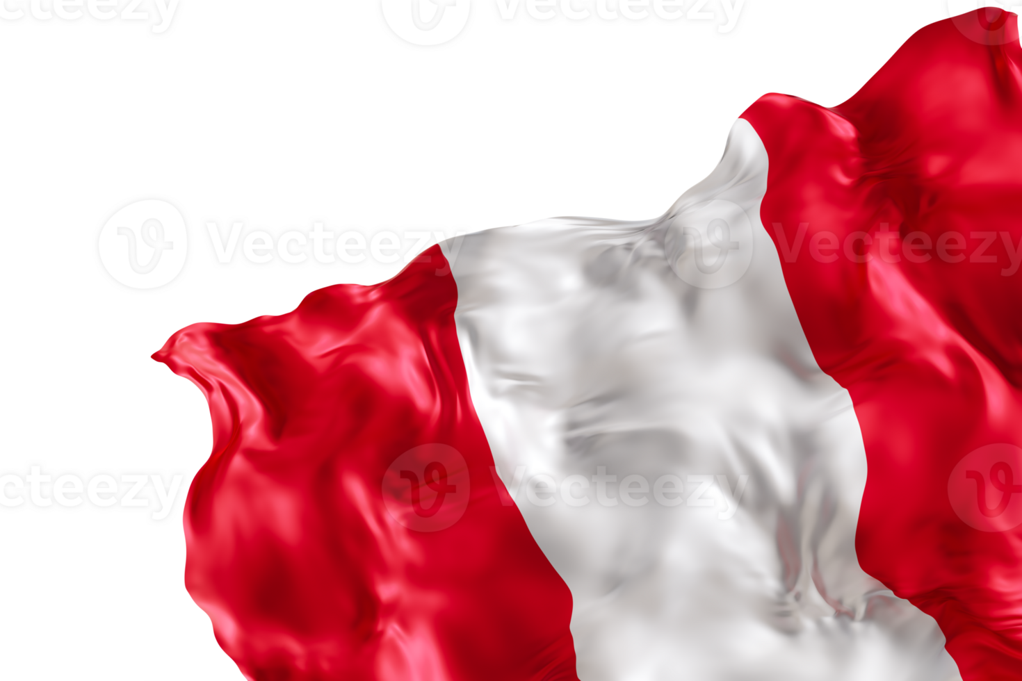 Realistic flag of Peru with folds, on transparent background. Footer, corner design element. Cut out. Perfect for patriotic themes or national event promotions. 3D render. png