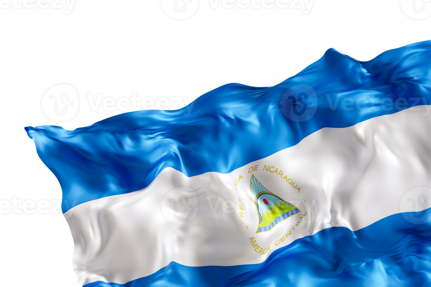 Realistic flag of Nicaragua with folds, on transparent background. Footer, corner design element. Cut out. Perfect for patriotic themes or national event promotions. 3D render. png