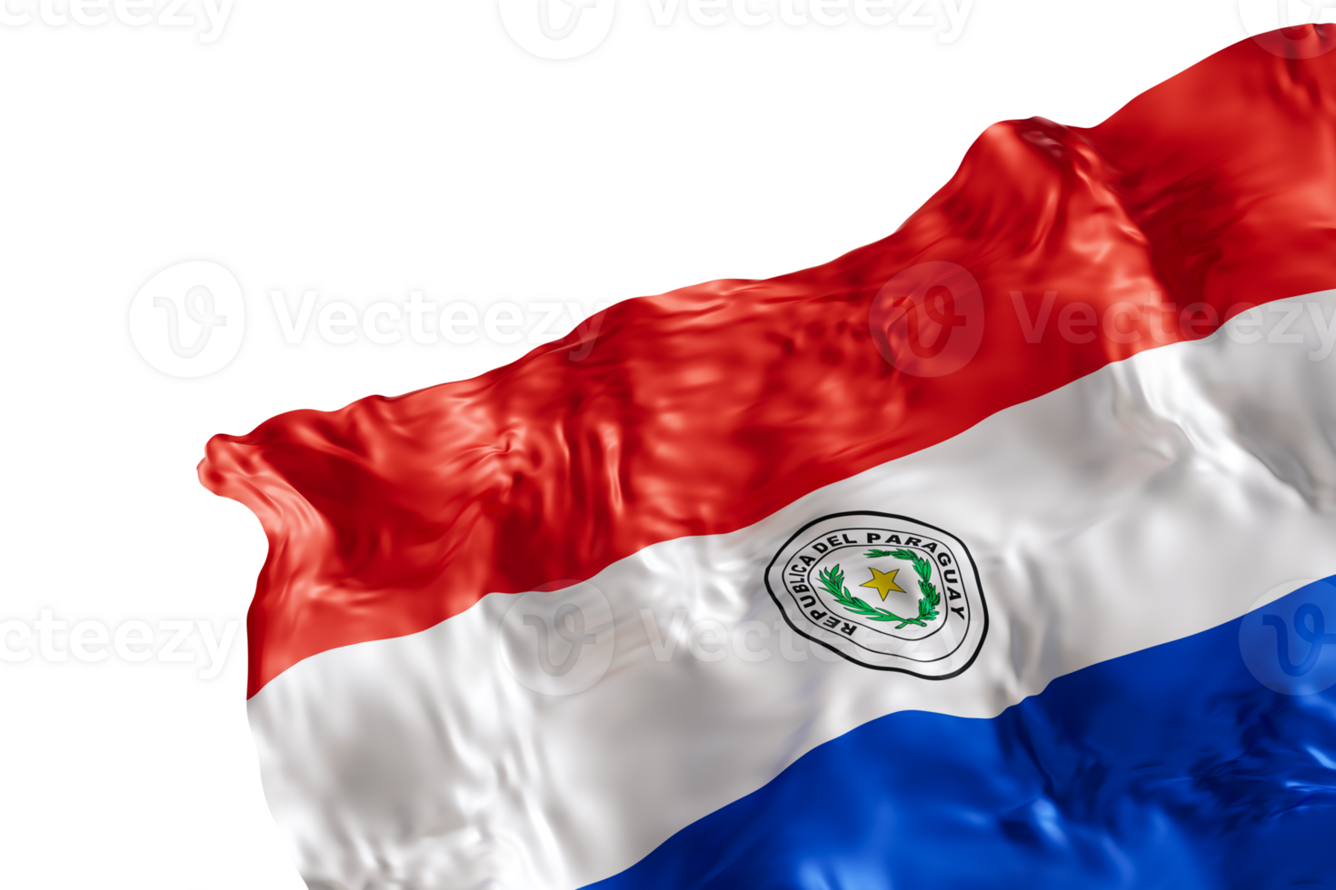 Realistic flag of Paraguay with folds, on transparent background. Footer, corner design element. Cut out. Perfect for patriotic themes or national event promotions. 3D render. png