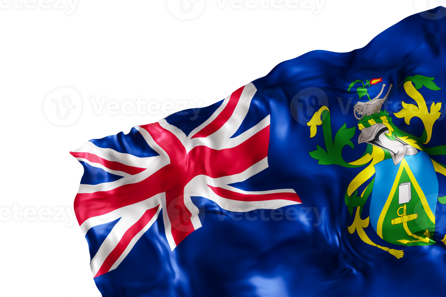 Realistic flag of Pitcairn Islands on transparent background. Footer, corner design element. Cut out. Perfect for patriotic themes or national event promotions. 3D render. png