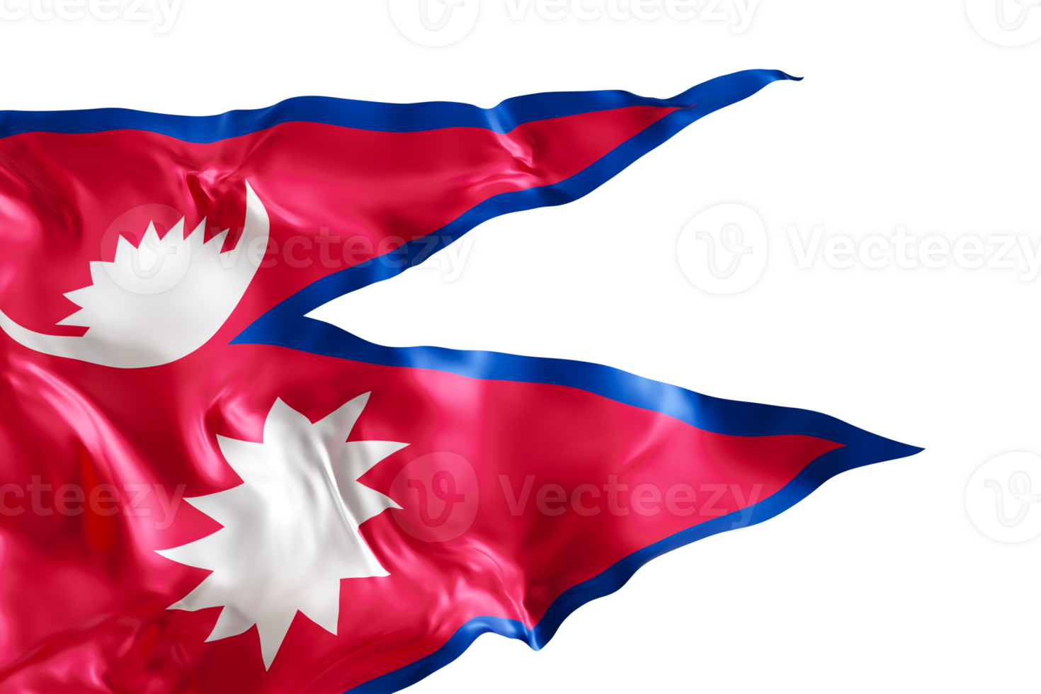 Realistic flag of Nepal with folds, on transparent background. Footer, corner design element. Cut out. Perfect for patriotic themes or national event promotions. 3D render. png