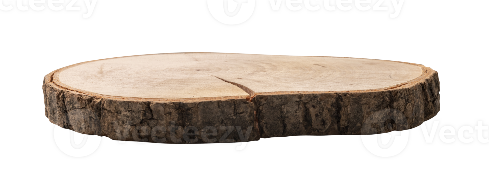 Natural wooden podium, cut from log, on transparent background. Mock up for product display. Cut out pedestal or platform. Empty scene. Stage, showcase. png