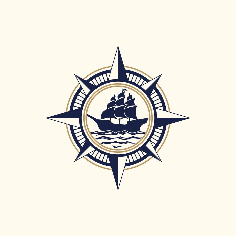 vintage ship badge logo icon design vector