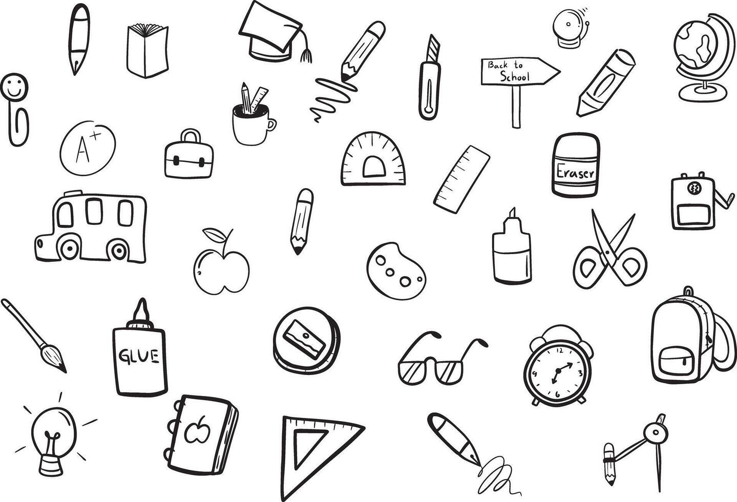 back to school doodle line element vector