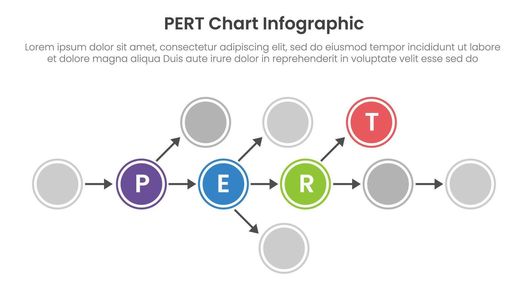 PERT chart framework infographic template banner with big circle line connection diagram chart for slide presentation vector