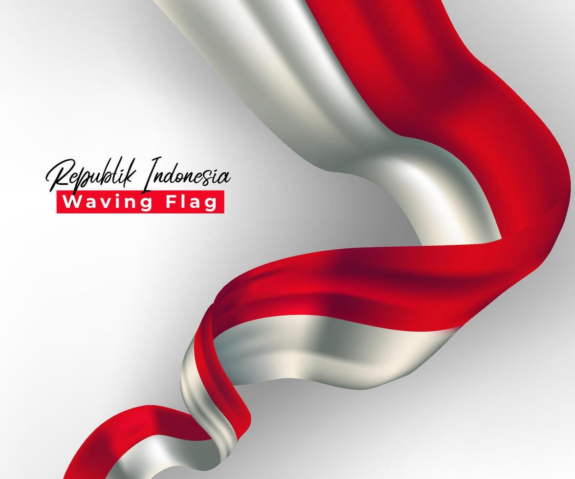Indonesia red, white flag waving realistic vector