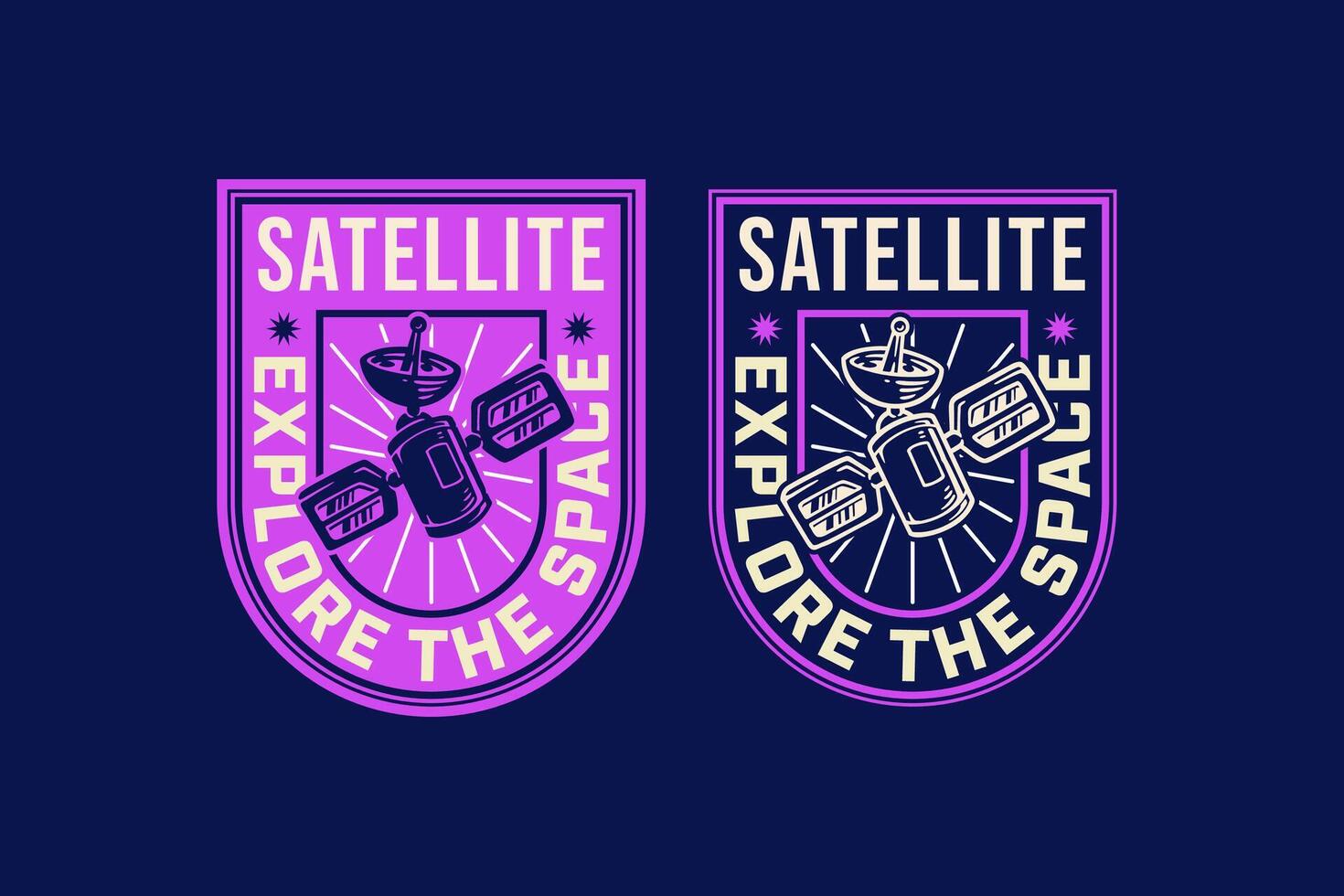 satellite or sputnik station orbit space galaxy retro badge logo collection design for astronaut, adventure, technology, scientist vector