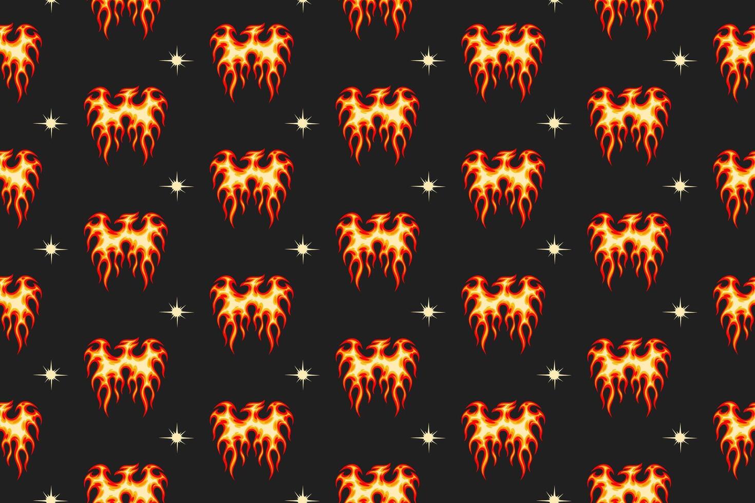 retro phoenix bird fire seamless pattern for print on textile, wrapping,banner, card. abstract eagle flaming old school pattern on black background. groovy red hawk flame seamless pattern vector