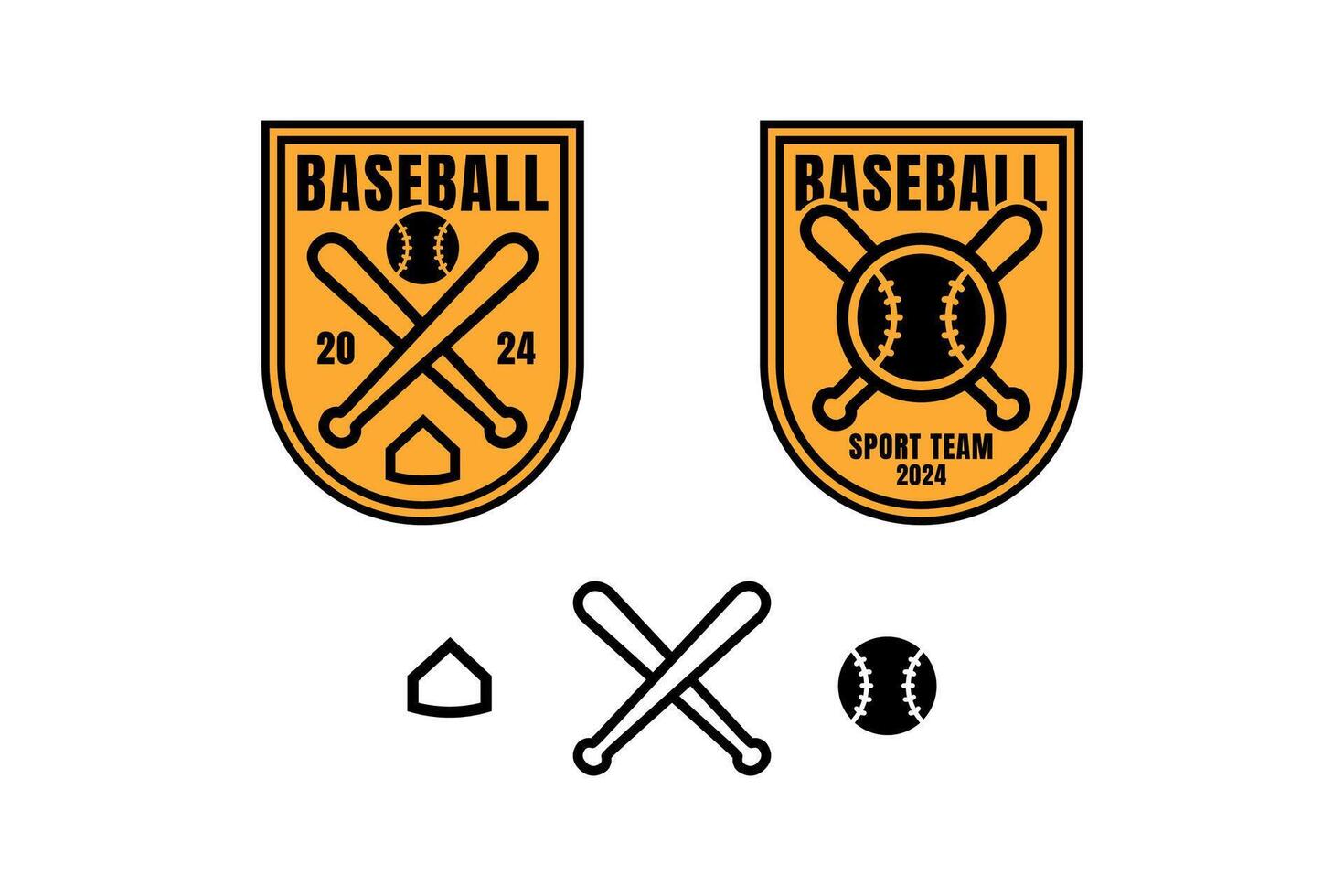baseball bases, ball and crossed bats with shield badge logo design collection with minimalist modern style for baseball sport club, tournament, t-shirt and merchandise designs vector