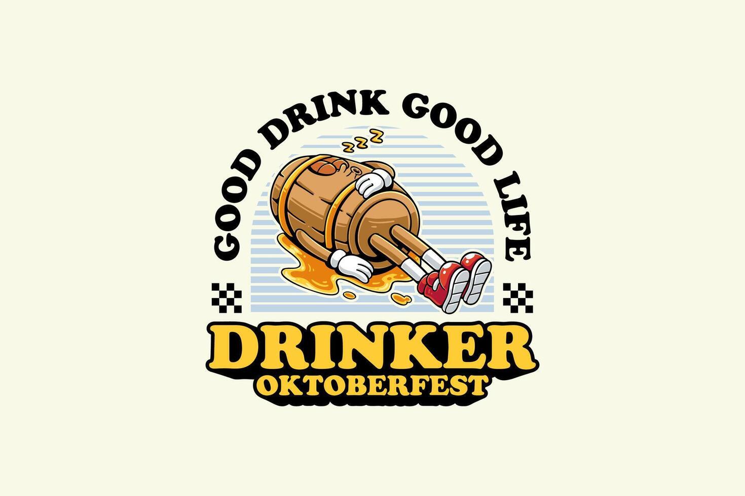 beer keg retro cartoon funny character illustration with sleeping pose for brewery, food and beverage mascots and sticker and apparel design elements vector