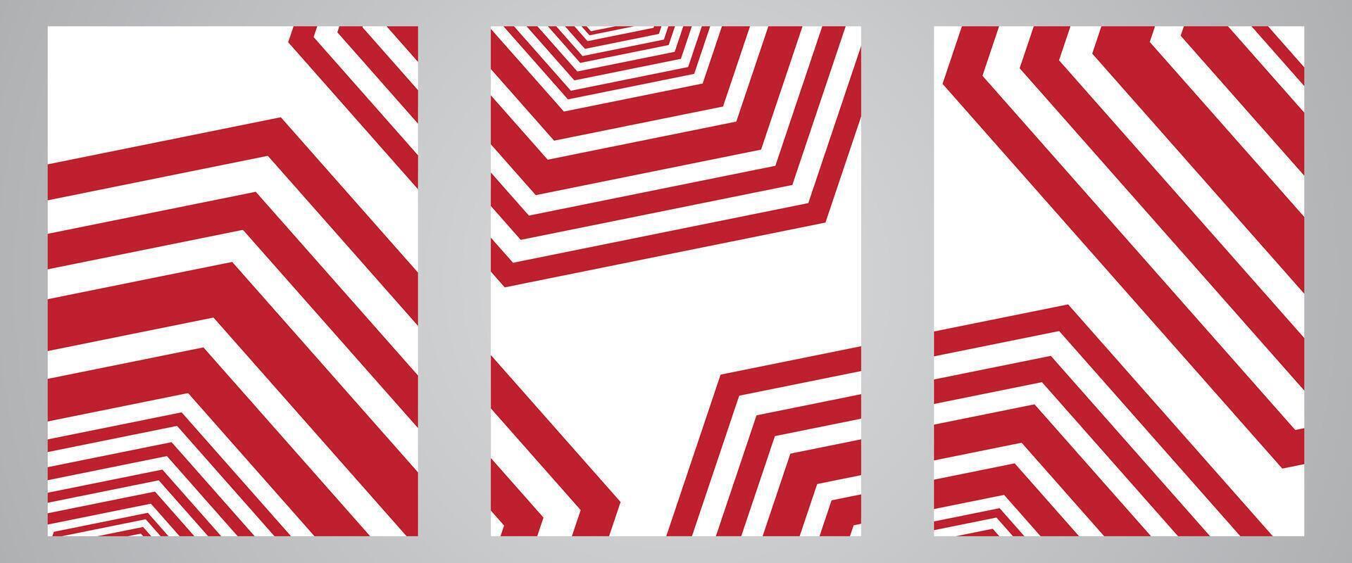 Set of red and white abstract geometric hexagon patterns vector