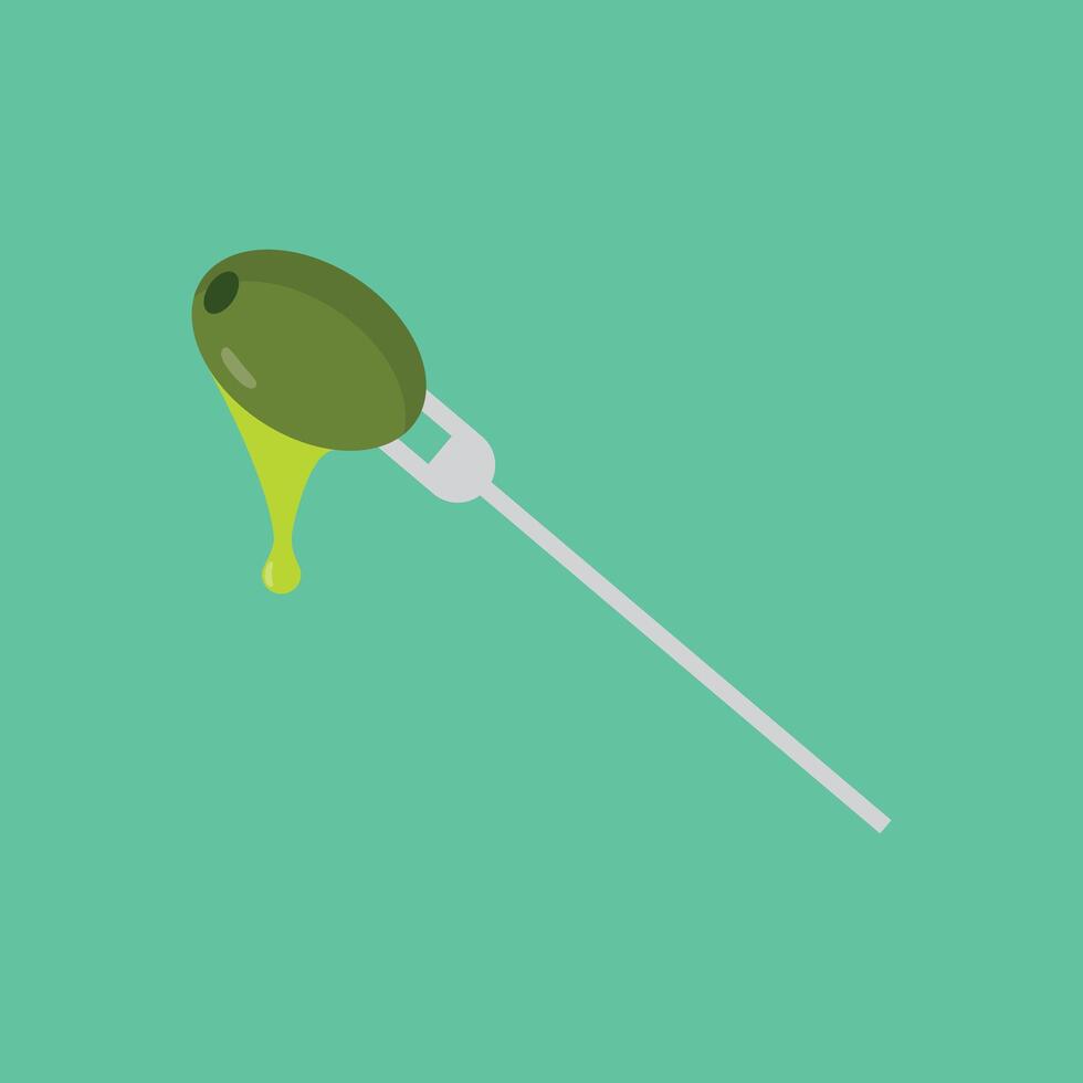 Organic olive oil dripping from an olive pierced by a fork vector