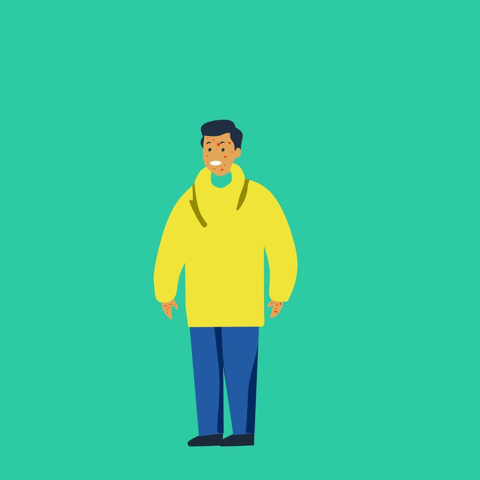 Smallpox a man in a yellow raincoat standing in front of a green background vector