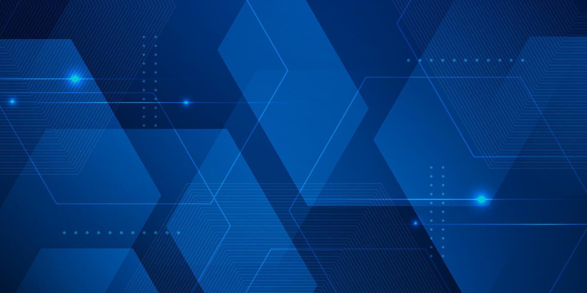 Dark blue dynamic gradient abstract 3D background with shadow and light. Hexagonal pattern overlay shapes. Cool design. vector