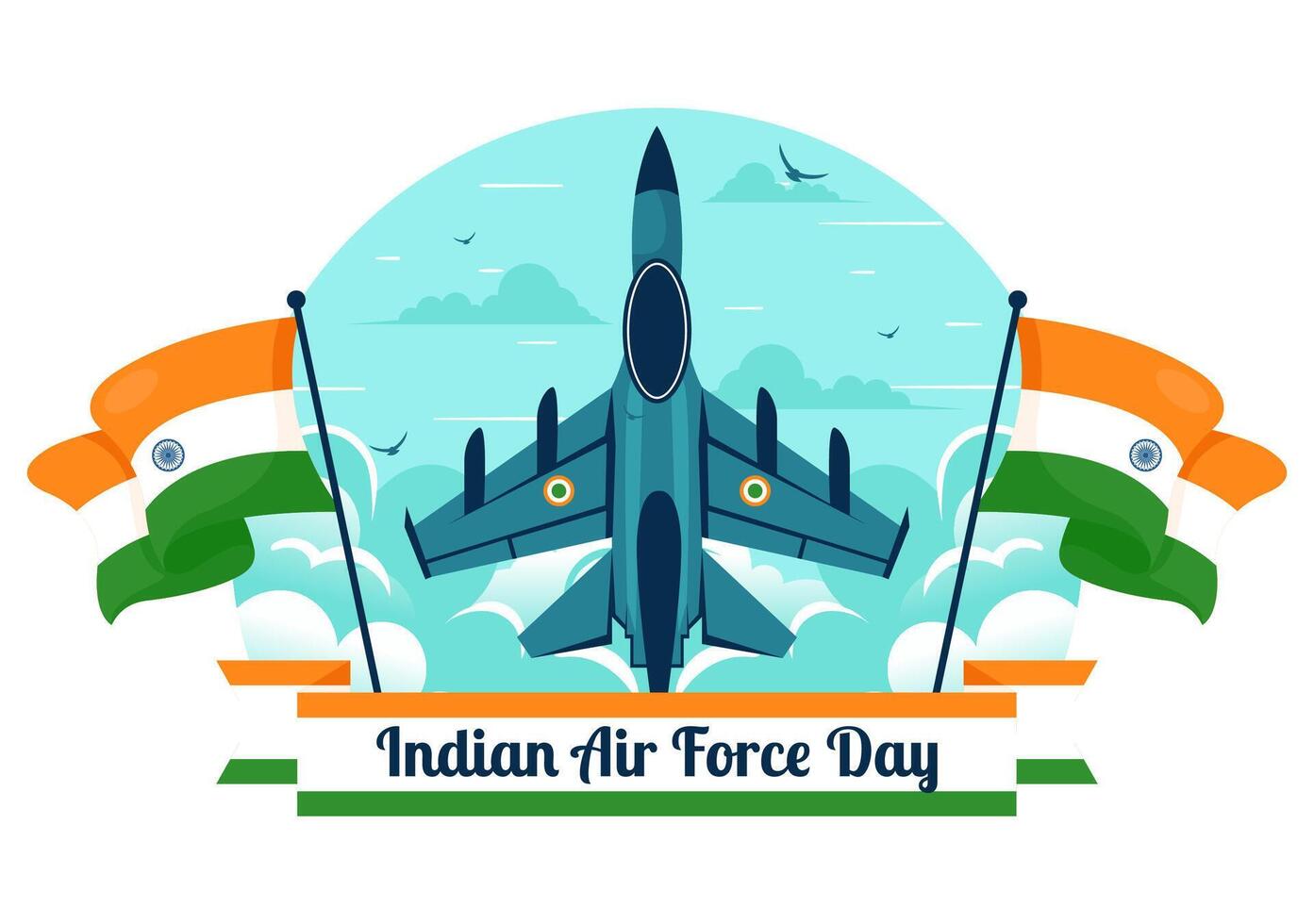 Indian Air Force Day Illustration on 8th October, featuring a Waving Flag, Armed Forces, and Fighter Jet in a National Holiday Flat Background vector