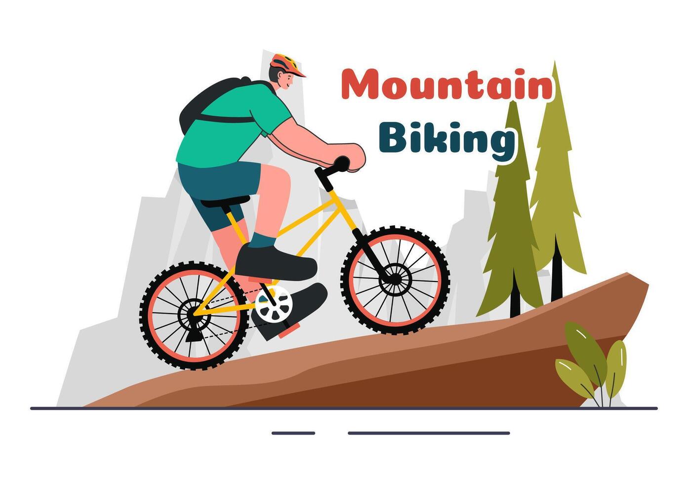 Mountain Biking Illustration featuring Cyclists Riding Down the Mountains for Sports, Leisure, and a Healthy Lifestyle in a Flat Background vector