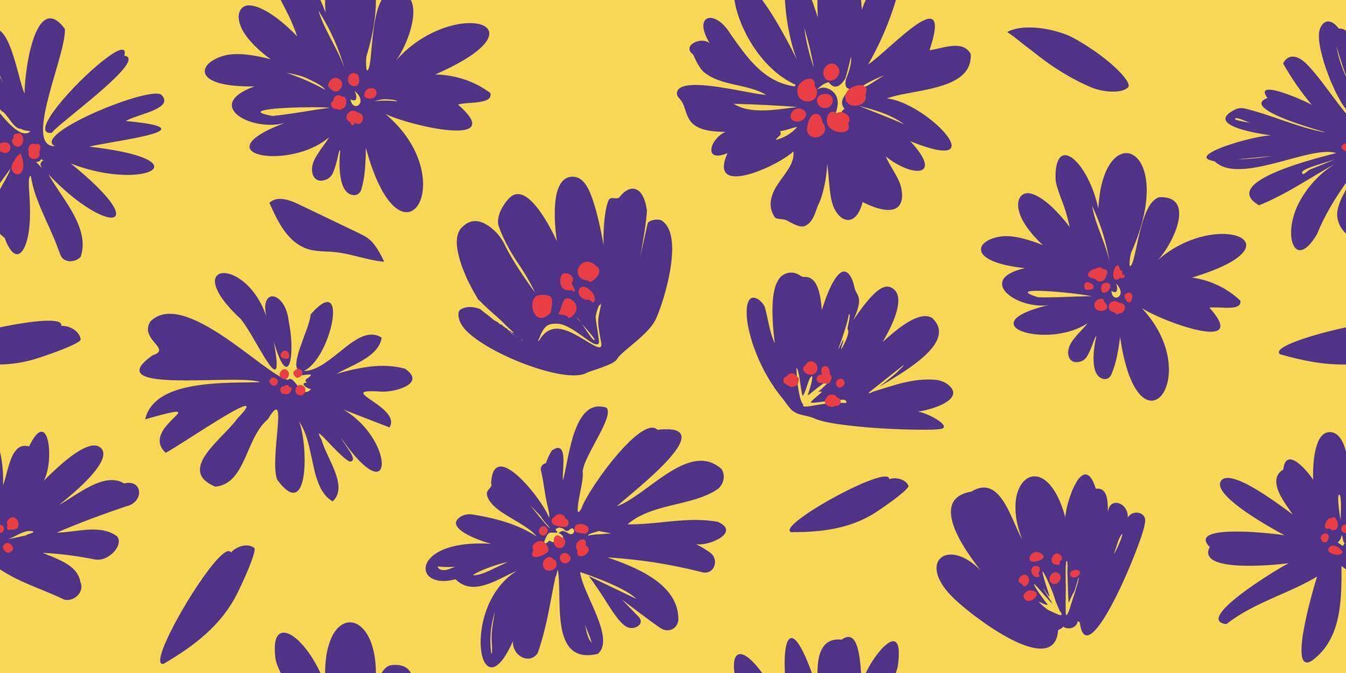Flowers color seamless patterns hand drawn style for fabric, textiles, clothing, wrapping paper, packaging tape, abstract backgrounds. vector