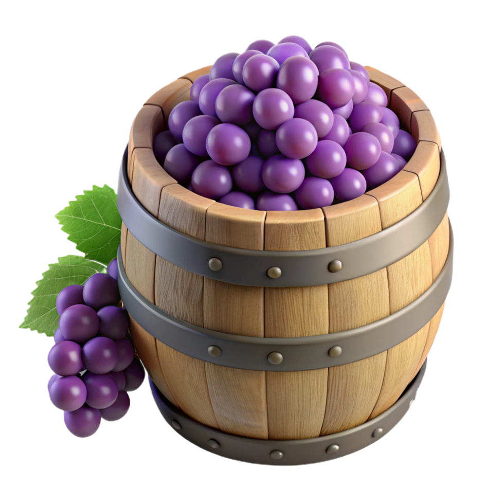 Wooden Cask Overflowing with Grapes png
