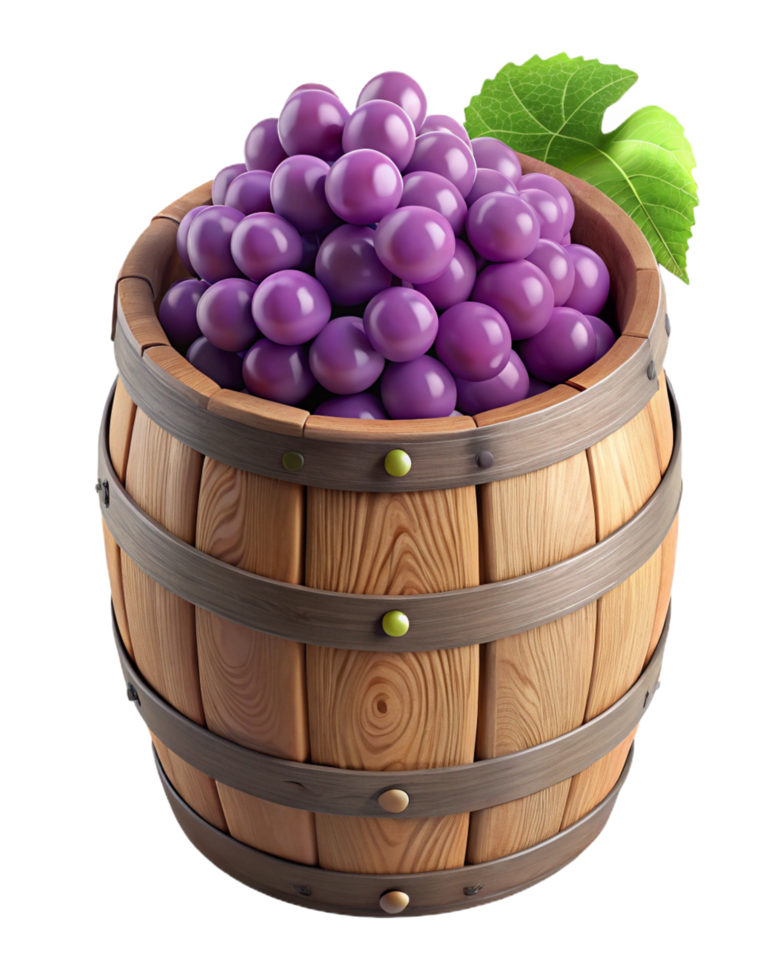 Barrel Filled with Vineyard Grapes png