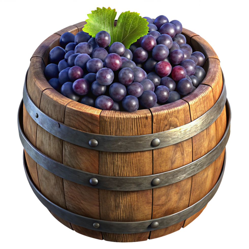 Rustic Barrel Packed with Fresh Grapes png