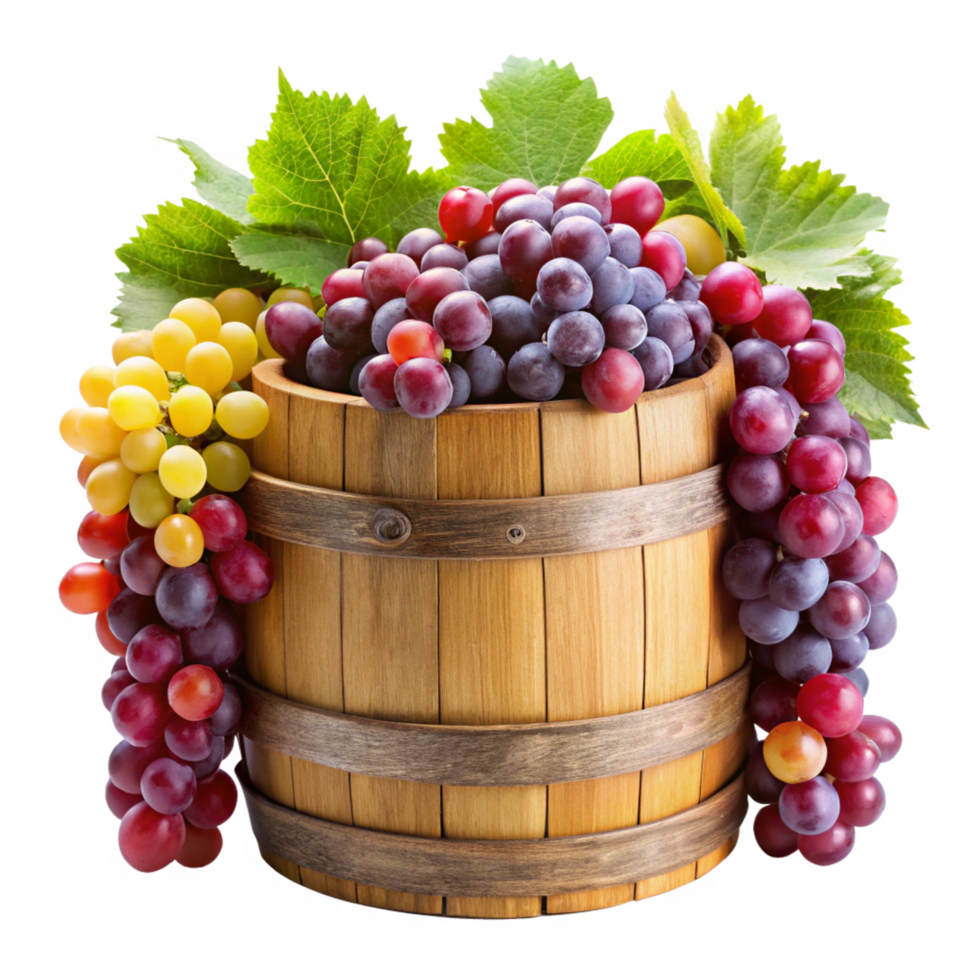 Barrel of Fresh Grapes Ready for Pressing png