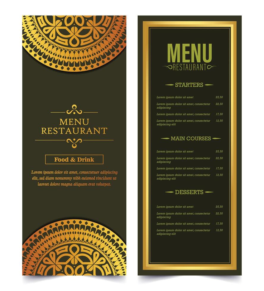 restaurant menu cover with mandala vector